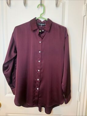 Karl Lagerfeld Women’s Burgundy Long-Sleeve Button-Up Blouse